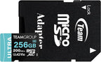 TEAMGROUP A2 Ultra Card 256GB Micro SDXC UHS-I U3 A2 V30, R/W up to 200/150 MB/s with Adapter TULMSDX256GIA2V3022503