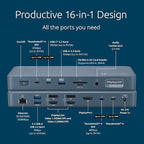 Kensington SD5900T DisplayLink Docking Station Thunderbolt 4, Quad 4K for MacBook Pro/Air M1/M2/M3/M4 with Pro and Max Chipsets, 100W PD, HDMI/DP/TB4, SD/Micro SD Card Slots - Midnight Blue (K35232NA)