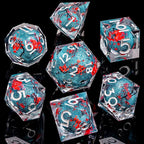 ARUOHHA DND Resin Dice Plum Blossom Liquid Core Dice Silver Blue Sharp Edged Dragons Polyhedral Dice Set with Gift Box, Role Playing Game Dungeons D and D Dice Set D20 D12 D10 D6 D4