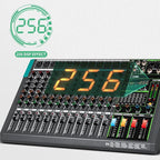 Depusheng PA12 Professional Audio Mixer Sound Board Console Desk System Interface 12 Channel Digital USB Bluetooth MP3 Computer Input 48V Phantom Power Built-in 256 Reverb Effect, Black