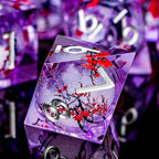 Plum Blossom DND Dice Purple Liquid Core Dice Set with Metal Box, Handmade Sharp Edge Dice D and D Polyhedral Dice for use with D&D RPG Role Playing Game