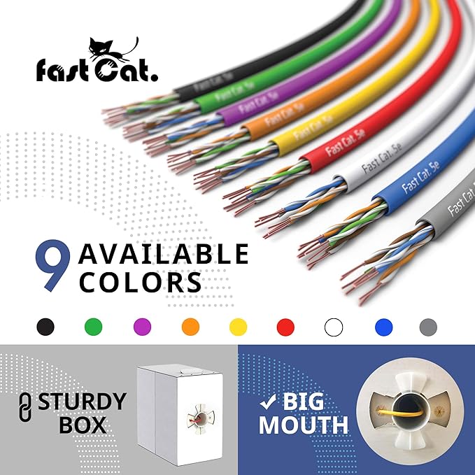 fast Cat. Cat5e Ethernet Cable 1000ft - 24 AWG, CMR, Insulated Bare Copper Wire Cat 5 ethernet Cable with FastReel - 350MHZ / Gigabit Speed UTP Cable Cat5e - CMR (Red)