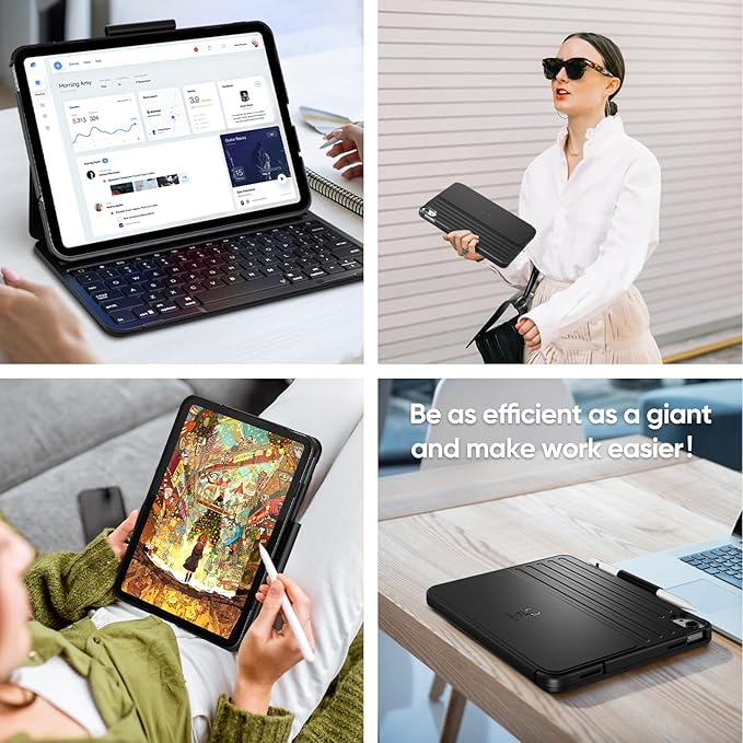 PAUL B for iPad 10th/11th Generation Case with Keyboard 10.9 Inch 2022/11 Inch 2025,Cover with Pencil Holder,Integrated for 10 Gen/11 Gen(A16),Wireless iPad Keyboard Case,Thin & Light (Black)