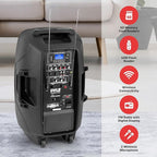 Pyle Wireless Portable PA Speaker, 1000W Bluetooth Loudspeaker, 12” Subwoofer, Dual High-Powered PA System, 2-Way Full Range Audio, Includes Wireless Mic, USB/SD Input, for Outdoor and Event Use