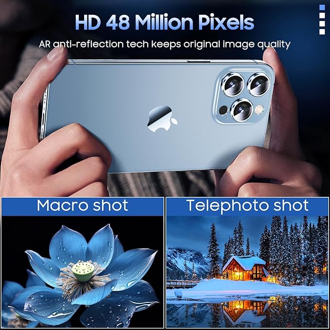 Uyiton for iPhone 13 Pro/iPhone 13 Pro Max Camera Lens Protector, [Strong Adsorption] [Drop Protection] Metal Ring Tempered Glass Rear Camera Screen Cover - Blue