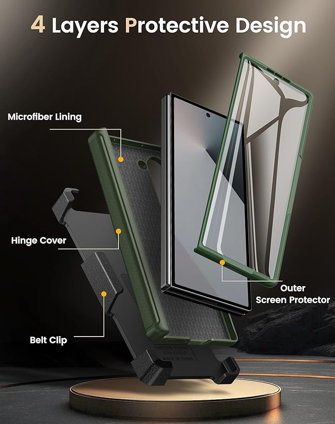 Vihibii for Samsung Galaxy Z Fold 6 Case with Belt Clip Holster & Card Holder & Screen Protector & Camera Cover & Hinge Protection, Full Body Cover Sturdy Wallet Phone Case for Galaxy Z Fold 6, Green