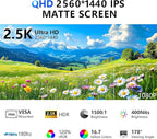 24” 2.5K 2560 * 1440 Portable Monitor 180Hz 120% sRGB USB-C HDMI Large Gaming Second Extender Display Monitor Adjustment Stand for MacBook Laptop,Camera,Desktop,PS5/4, Xbox, Switch,Phone