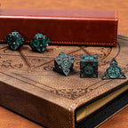 Green Black Nickel Finish Heavy Metal DND Dice Set (Ranger) with A Metal Box, Sharp Edge Zinc Alloy D&D Accessories, D4-D20, Designed for Dungeons & Dragons Master, RPG Player, Starter