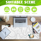 Desk Mat,White Topographic Contour Map Desk Pad,Topographic Contour Large Gaming Mouse Pad for Desk,Extended Big Computer Keyboard Mouse Pad with Non-Slip Base and Stitched Edge,31.5"x11.8"