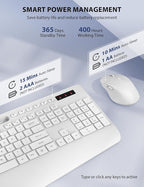 Wireless Keyboard and Mouse Combo - Full-Sized Ergonomic Keyboard with Wrist Rest, Phone Holder, Sleep Mode, Silent 2.4GHz Cordless Keyboard Mouse Combo for Computer, Laptop, PC, Mac, Windows,White
