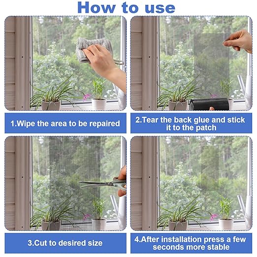Extra Wide 8 inch x 20 ft Window Screen Tape Mesh Repair Strong Adhesive Waterproof Fiberglass Screen Repair Kit Patch for Window Door Tears Holes(Black)
