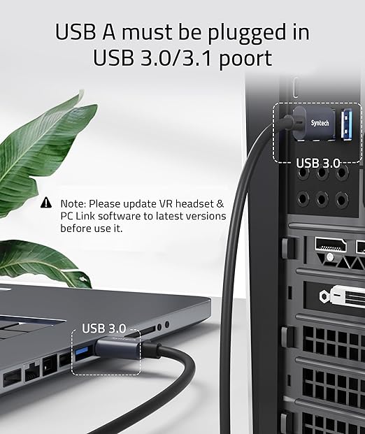 Syntech Link Cable 16 FT Compatible with Oculus/Meta Quest 3/Meta Quest 3S, Quest2/Pro/Pico 4/Ultra Accessories and PC/SteamVR, High Speed PC Data Transfer, USB 3.0 to USB Cable for VR Headset, Black