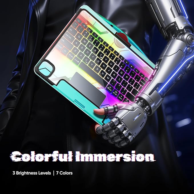 KITONE Transparent Case with Wireless Keyboard only for 2024 iPad Pro 13-in.(M4), 7 Colors Backlight, Trackpad, 360°Rotating Stand for iPad Pro 13, Tech Style