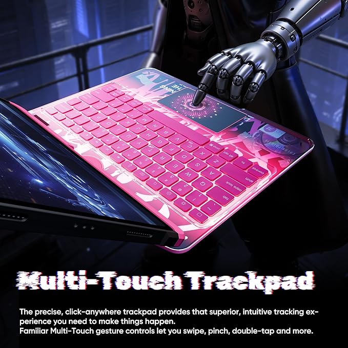 KITONE Transparent Case with Wireless Keyboard for iPad 11th Gen 11-in.(A16, 2025), 2022 iPad 10th Gen 10.9-in, 7 Colors Backlight, Trackpad, 360°Rotating Stand, Tech Style