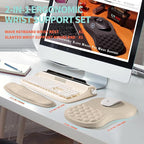 2-in-1 Ergonomic Set, Wave Rise Keyboard Wrist Rest and Massage Bulge Slope Mouse Pad Wrist Support, Cushion Memory Foam Integrated to Relieve Wrist Pain, Apricot