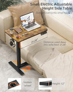Mobile Standing Desk with Wheels - Electric Height Adjustable Small Movable Laptop Desk, Portable Rolling Computer Sit Stand Side Table for Home Office, Sofa&Bedside Use (27.6",Rustic Brown)