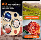 Camera Lens Protector for iPhone 16 Pro Max/16 Pro/iPhone 15 Pro Max/15 Pro/iPhone 14 Pro Max/14 Pro, Aluminum Alloy Sapphire Glass Camera Screen Cover, Case Friendly- Gold Diamond