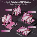 Keyboard Case for 12.9 inch iPad Pro 6/5/4/3rd Gen & 13 inch iPad Air (2025 M3, 2024 M2) Wireless Keyboard with Trackpad 7 Color Backlit, Transparent Protective Cover with Pencil Holder (Pink)