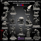 Fantasy Monsters & Bookish Dragon for DND Miniatures Unpainted Bulk 28mm-32mm Dungeons & Dragons Minis Pathfinder Figures Fantasy Unpainted Tabletop RPG Miniature Starter Set for D&D