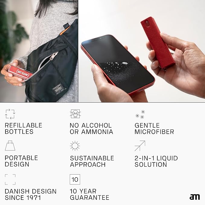 am Screen Cleaner Mist Spray with Microfiber Cloth Around – Alcohol-Free, Streak-Free Screen Cleaning Kit for Smartphones, Tablets, Laptops, Smart TVs & Car Screens, 1 Pack, Green