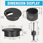 2" Black Desk Grommet with Bi-Metal Hole Saw, JTemgle Plastic Cable Hole Cover Computer Table Cord Wire Organizer Caps, Desktop Cord Management for Home Office TV Stands Tabletops, 13 Pieces