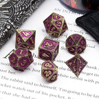 Haxtec Metal Dice Set Purple Black Dragon Pattern Metal DND Dice with Leather Dice Bag Polyhedral D&D Dice Compatible with Dungeons and Dragons TTRPG Gifts