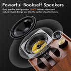 Vinyl Record Player with External Speakers, 3 Speed Vintage Stereo Turntable for Vinyl Records, Bluetooth Input, Auto Stop & Belt Driven System, RCA Out and Aux in - Brown Wood