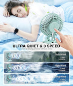 JZCreater USB Desk Fan, Mini Fan Portable, 3 Speeds Desktop Table Cooling Fan, Plug in Power Fan, Rotation Strong Wind, Quiet Personal Small Fan for Home Desktop Office Travel Bedroom, Apple Green
