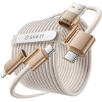 SHEZI 4-in-1 Compatible with USB C to Lightning Cable 60W Fast Charging &Data Transfer, Support to CarPlay & Android Auto,5FT Multi Cords Charger Combo for iPhone/iPad/Samsung/MacBook Cable, Titanium