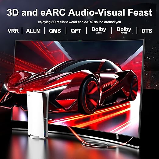 8K Fiber Optic HDMI Cable 6 FT, 8K@60Hz 4K@240Hz, Thin Extra Long HDMI Cable 48Gbps Ultra High Speed, Dynamic HDR, eARC, HDCP 2.2&2.3, 3D, Compatible for PS4/5/Xbox/TV/Laptop/Monitor
