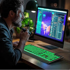 Large Print Keyboard - 7 Interchangeable Backlight Colors, Light Up USB Wired Computer Keyboards, USB Plug-and-Play, Foldable Stands, Corded Full Size Keyboard for Windows, PC, Laptop