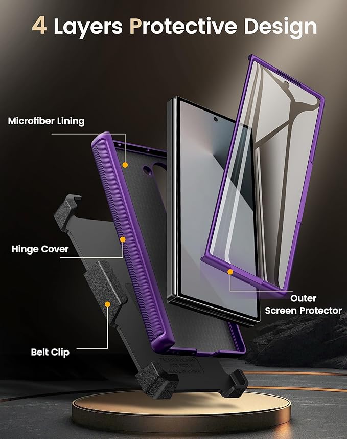 Vihibii for Samsung Galaxy Z Fold 6 Case Wallet with Belt Clip & Card Holder & Camera Lens Cover & Hinge Protection & Screen Protector, Full Body Cover Durable Case for Samsung Z Fold 6, Dark Purple
