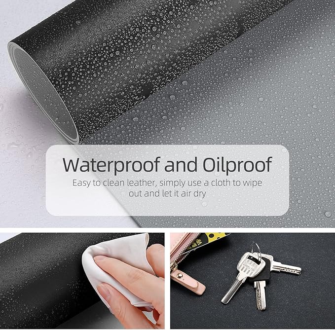 YSAGi Desk Mat, Desk Pad, Waterproof Desk Pad, 35.4" x 17" Laptop Leather Desk Pad Protector, Large Desk Blotter for Keyboard and Mouse, Desk Writing Pad for Office and Home (35.4" x 17", Black+Grey)