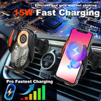 Wireless Car Charger, Cell Phone Car Mount 15W Fast Charging Auto Clamping for Car Vent Phone Holder Charger for iPhone 16 15 14 13 12 11 Pro Max, Glaxy S24 Ultra, LG, Google