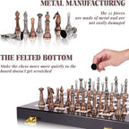 Retro Metal Chess Set for Adults and Kids – Marbling Chess Board with Chess Pieces – Travel Chess Set with Metal Pieces – Folding Chessboard – Ideal for Beginners and Professional Players