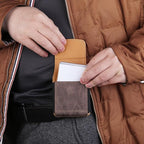 Universal Phone Holster Phone Pouch Case Belt Clip Belt Loops Card Slot Faux Leather for Man for Samsung Galaxy Z Flip 5/4/3 Motorola Razr Plus Razr+ 2023 (Brown&Yellow, XS(3.7"x3.1"x1.1"))