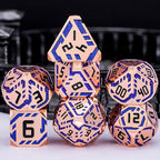 Metal DND Sci-fi Dice Set 7PCS Stripe Polyhedral Dice for Dungeons Dragons RPG Role Playing Game, Glitter D and D Dice with Gift Box D6 D8 D10 D12 D20 (Copper Blue)