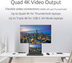 Kensington SD5910T DisplayLink Docking Station Thunderbolt 4, Quad 4K for MacBook Pro/Air M1/M2/M3/M4 with Pro and Max Chipsets, 100W PD, HDMI/DP/TB4, SD/Micro SD Card Slots (K35233NA)