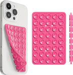 SUCKY Silicone Suction Phone Case Adhesive Mount - Anti-Slip Holder, Hands-Free Fidget Toy, Phone Accessory for iPhone and Android (Hot Pink, Double V2)