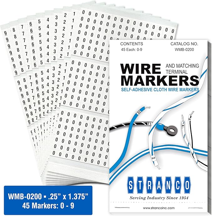 Premium Wire Marker Book for Cable Management, Vinyl-Coated, High-Tack Adhesive, Electric Panel Wire Label Stickers - 10 Pages, 1 Book, Numbered 0-9 (Pack of 1)
