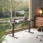 Veken 55 Inch Large Electric Standing Desk, Heights Adjustable,Sit to Stand Up, Work Home Office Computer Table for Study, Walking Pad, Writing, and Games, Wooden Desktop Desks, Black