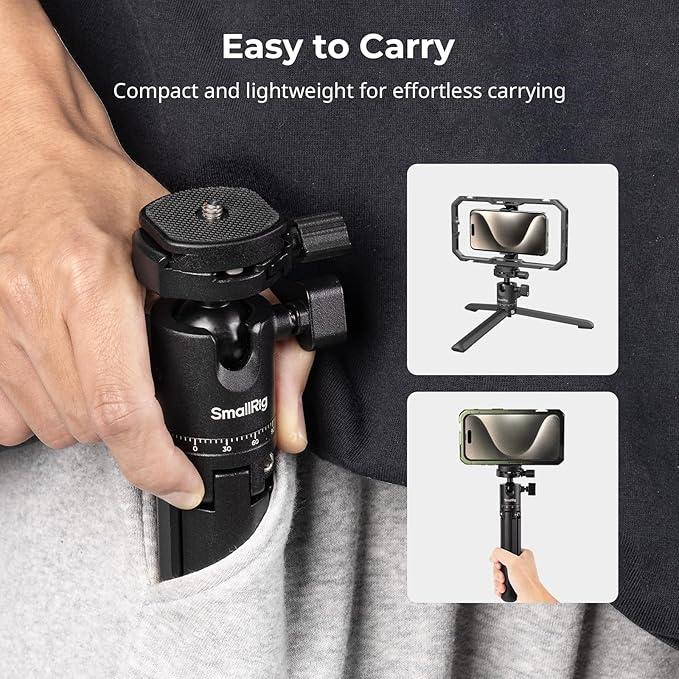 SmallRig Portable Mini Desktop Tripod, Aluminum Alloy Compact Small Tabletop Tripod with 360° Ball Head, 1/4 Screws Quick Release Plate for DSLR，Camera, Phone, Load up to 11 Pounds - 4630