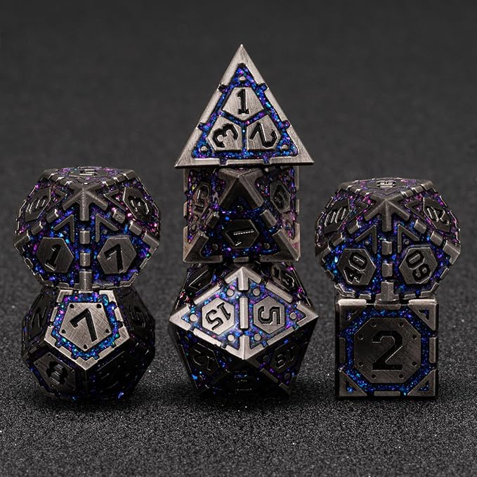 Metal D&D Dice Set, Polyhedral Metallic Dice with Cracks for Dungeons and Dragons RPG TTRPG DND 7-Die Set with Gift Case