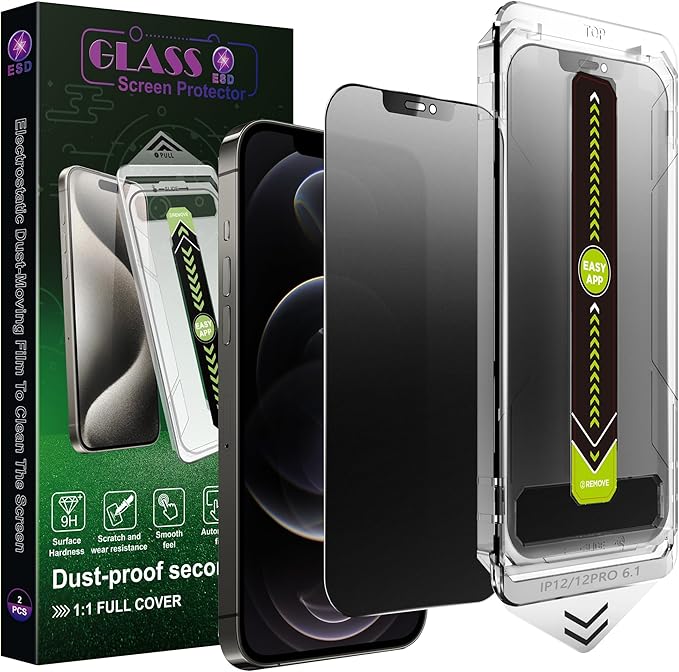 (2-Pack Matte Privacy Anti-Spy Screen Protector for iPhone 12/12 Pro (6.1-Inch),9H Tempered Glass,Anti-Glare,Full Coverage,Anti-Fingerprint,Auto Dust Removal,Bubble-Free