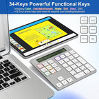 2-in-1 Wireless Number Pad & Calculator, Bluetooth 5.0 Numeric Keypad with USB-C Charging, 34-Key Portable Number Pad for Laptop, MacBook, PC, Windows, iOS & Android Devices