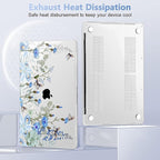 May Chen Compatible with MacBook Pro 13 inch Case with Touch Bar 2022 2021 2020 Release A2338 M1/M2 A2251 A2289, Plastic Hard Shell Case with Keyboard Cover + Dust Plug, Blue Flowers Leaves