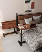 FLEXISPOT H7 PRO Mobile Standing Desk Adjustable Overbed Table Pneumatic with Wheels 90°Tiltable Portable Laptop Desk Rolling Computer Cart Foldable Bedside Table(31.5" W x 17.7" D, Mahogany)