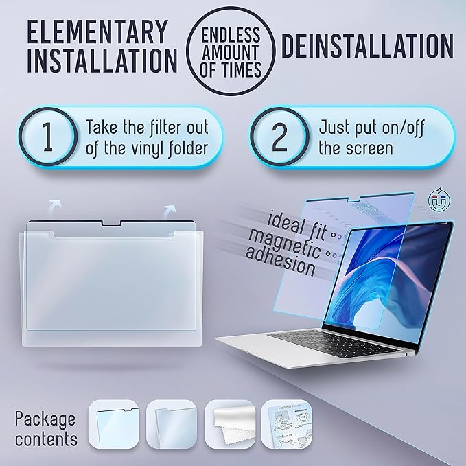 VINTEZ Magnetic Blue Light Screen Protector Compatible With MacBook Air 13.6" 2022, 2023, 2024, M2, M3 Anti Blue Light Blocking Filter for Laptop
