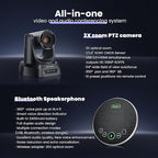Conference Room PTZ Camera System 3X Optical Zoom USB3.0, HDMI 114° Wide Angle 1080P 60fps Camera Bundle with Bluetooth Microphones - Easy Setup for Church