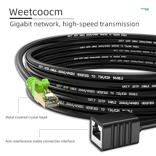 Ethernet Extension Cable 50ft, Network Cat6a Extension Patch Cable RJ45 Cords Shielded Male to Female Connector (50FT)